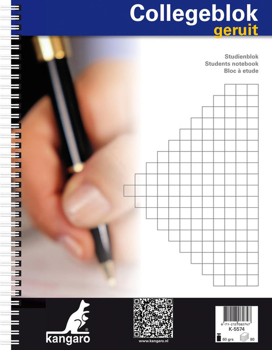 Kangaro collegeblok - a4 - ruit - 60 grams - spiraal - 23-gaats - 5 stuks