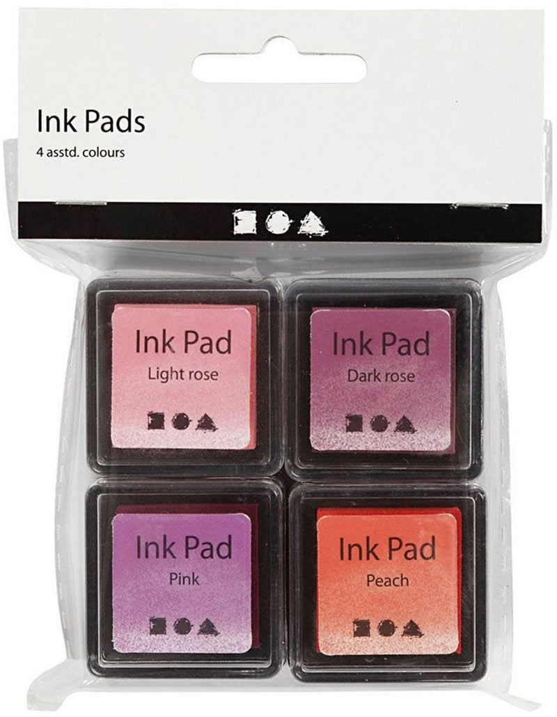 Afbeelding laden in galerijviewer, Creativ company stempelinkt, peach, roze, lichtroze, donkerroze, h: 2 cm, afm 3,5x3,5 cm, 4 stuk 1 doos
