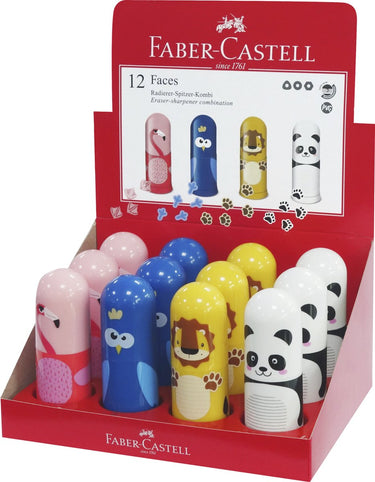 Faber-castell puntenslijper met gum - diermotieven - display 12 stuks - fc-583513
