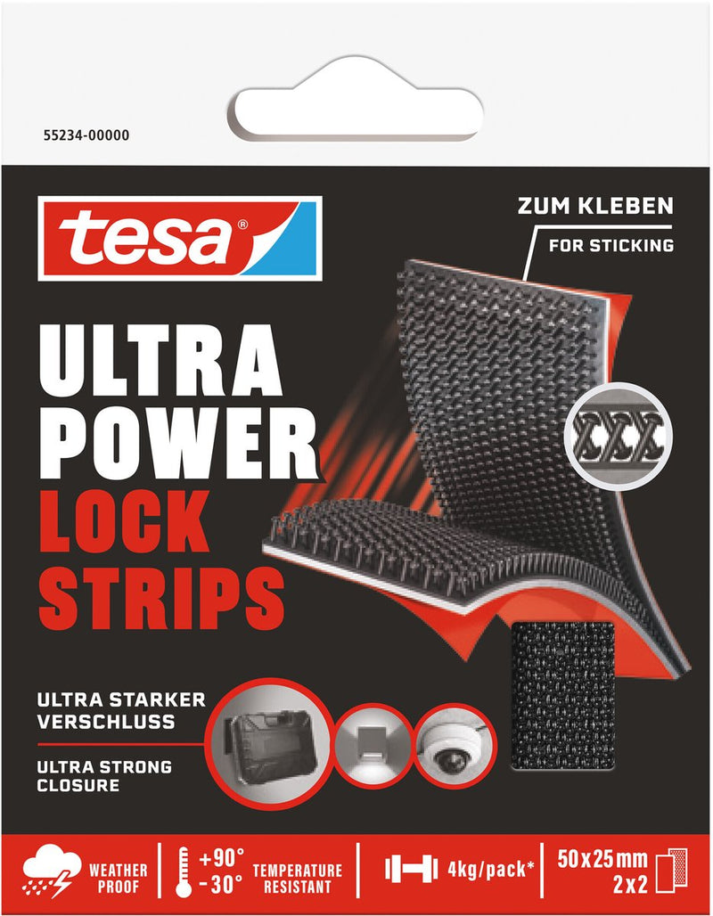 ギャラリービューアに画像をロードする, Tesa klittenband ultra power lock strips zelfklevend extreem sterk weerbestendig – 4 stuks (2 paar) 50x25mm
