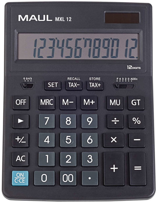 Maul bureaurekenmachine mxl 12 lcd-scherm 1-regelig, 12 cijfers solar batterij 20.5 x 15.5 x 3.5 cm zwart