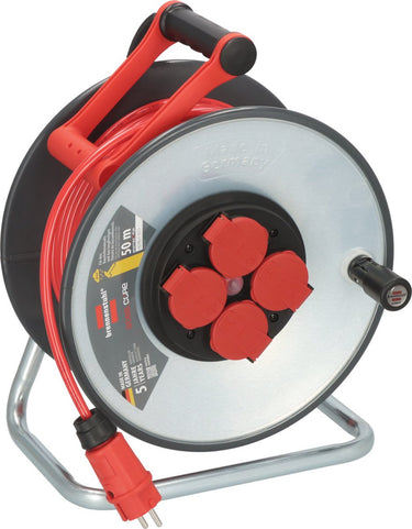 Brennenstuhl bouwkabelhaspel 4-voudig h07bq-f 3 x 1.5mm staal ip44 50 meter - rood 9191500210