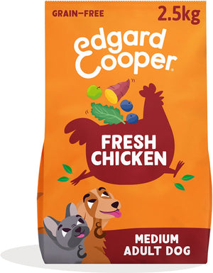 Edgard cooper adult hondenbrokken voor medium honden, verse kip, 2.5kg, graanvrij recept met natuurlijke ingrediënten, perfecte vezelbalans