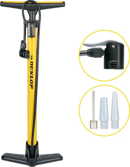 Dunlop fietspomp - fiets pomp voor , schrader en frans ventiel - staande pomp incl. adaptoren voor waterspeelgoed en ballen