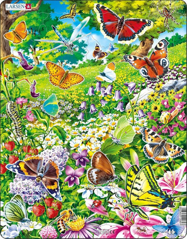 Larsen vlinders – puzzel – dieren – vlinders – educatieve legpuzzel voor kinderen – 42 stukjes – gemaakt in noorwegen – extra dikke 2,5 mm stukjes – tray met vaste rand