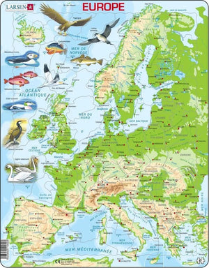 Larsen carte topographique de l’europe – puzzle – europe – géographie physique – puzzle éducatif pour enfants – 87 pièces – fabriqué en norvège – pièces extra épaisses de 2,5 mm – plateau avec bord fixe