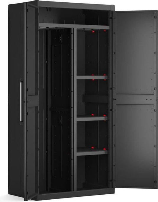 Keter detroit xl opslagkast - 2 deuren - 4 etageres inclusief 2 verstelbaar - l 89 x d 54 x h 182 cm - zwart