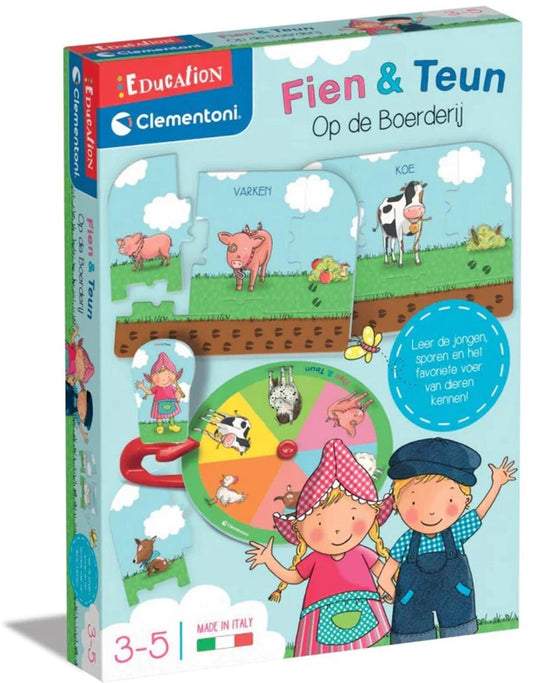 Clementoni education - fien en teun puzzelspel met boerderijthema - legpuzzel met draaischijf - het leerzame cadeautje - 3-5 jaar