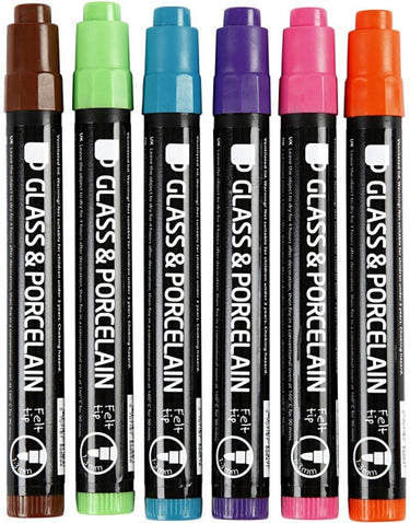 Creativ company glas- en porseleinstiften extra kleuren, 6st.