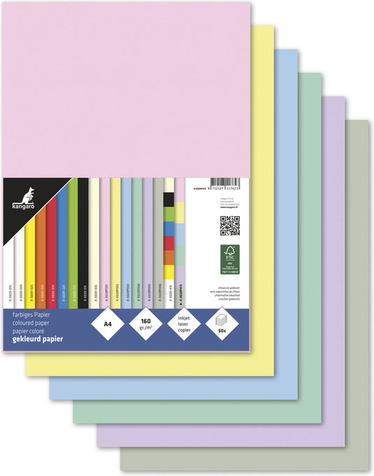 Kangaro papier - a4 - 160 gram fsc - pastel assorti - pak 50 vel - k-0039p415