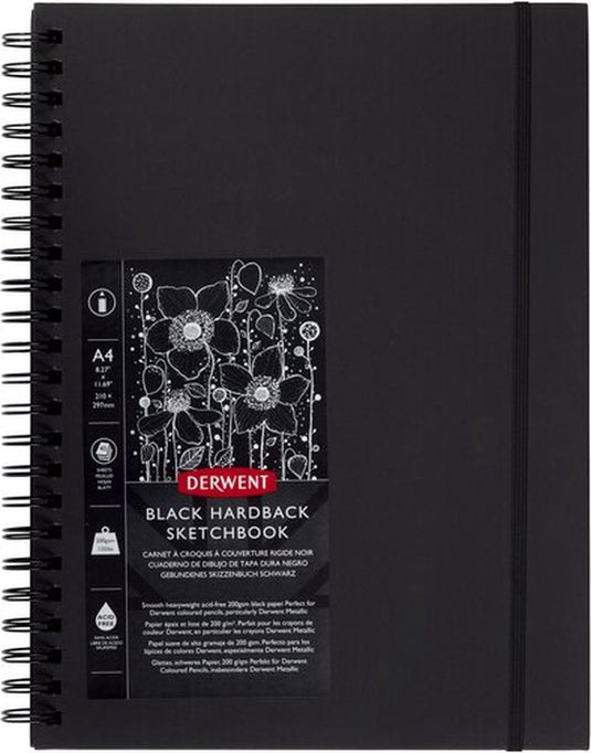 Derwent a4 schetsboek voor tekenen en schrijven - 40 vellen - zuurvrij papier - professionele kwaliteit - zwart