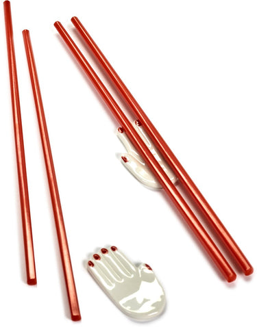 Serax - paola navone table nomade - eetstokjes + houder - rood wit - 2 stuks