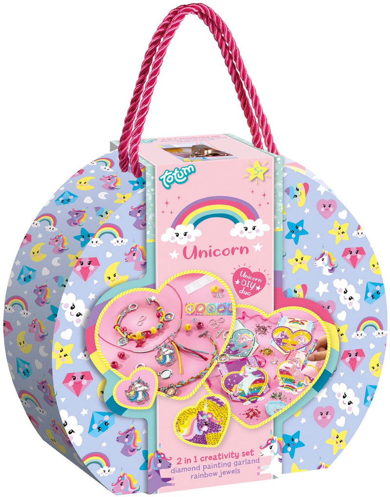 Afbeelding laden in galerijviewer, Totum unicorn knutselkoffer 2-in-1 knutselset armbandjes maken en diamond painting - creatief speelgoed meisjes vanaf 5 jaar cadeau tip knutselen sieradenpakket
