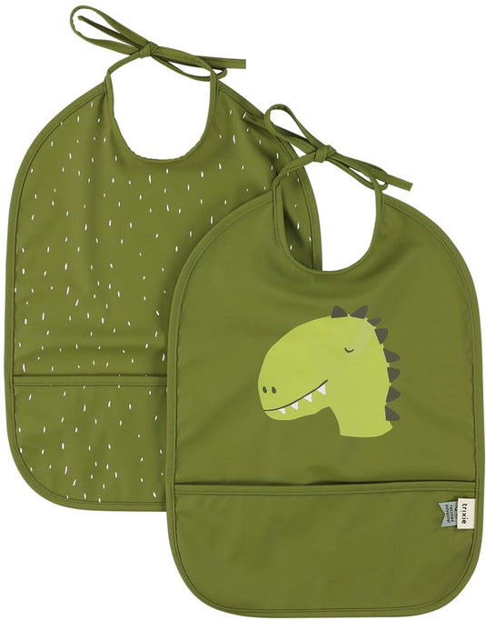 Trixie afwasbaar slabbetje 2-pack mr. dino - slab voor kinderen - 100% recycled polyester - eenvoudig schoon - groen