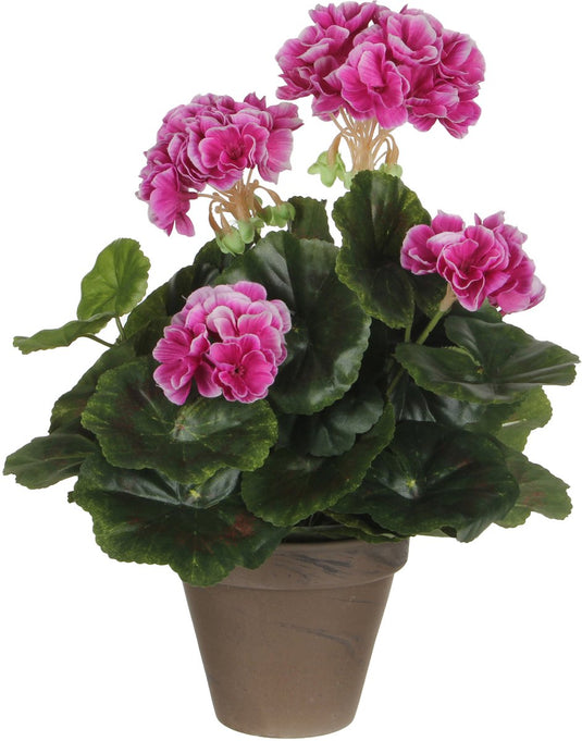 Mica decorations kunstplant - geranium - paars - in pot - 34 cm - nepplanten - kunstbloemen