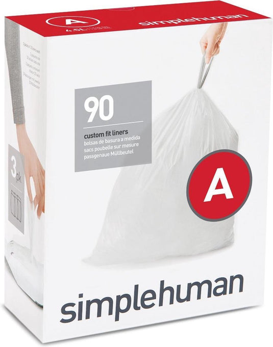 Simplehuman code a - avalzakken - 4,5 liter - 90 stuks - met trekband - wit