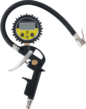 All ride digitale bandenpomp met drukmeter - psi bar kpa kg - batterij aangedreven - 30 cm luchtslang - past op de meeste luchtcompressoren - auto, fiets, motor en vrachtwagen - zwart