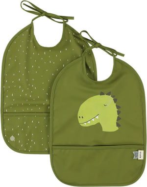 Trixie slabbetje afwasbaar 2-pack - mr. dino - waterdicht - groen - verstelbaar.