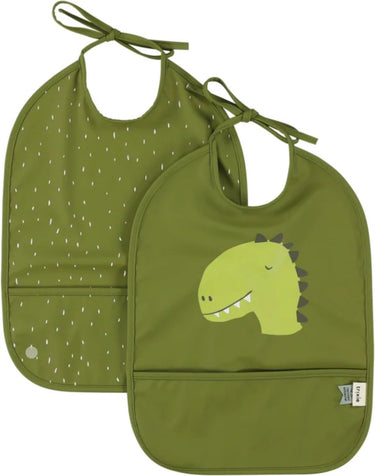 Trixie slabbetje afwasbaar 2-pack - mr. dino - waterdicht - groen - verstelbaar.
