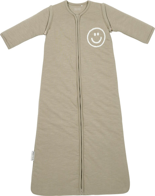 Meyco baby slub met smile applicatie baby slaapzak met afritsbare mouwen - taupe offwhite - 110cm - 2.5 tog