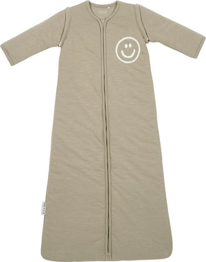 Meyco baby slub met smile applicatie baby slaapzak met afritsbare mouwen - taupe offwhite - 90cm - 2.5 tog