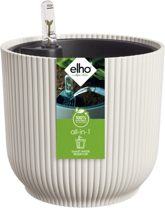 Elho all-in-1 vibes rond 25 + swi 24 - bloempot met watermeter - 100% gerecycled plastic - ø 25 cm - linnen wit