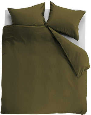 Ambiante cotton uni dekbedovertrek - effen - lits-jumeaux xl - 260x200 220 cm - olijfgroen