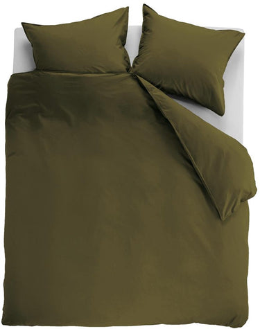 Ambiante cotton uni dekbedovertrek - effen - lits-jumeaux xl - 260x200 220 cm - olijfgroen