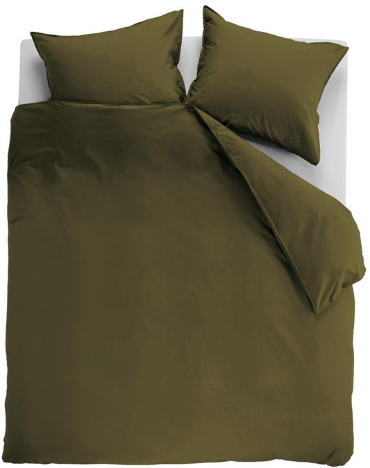 Ambiante cotton uni dekbedovertrek - effen - lits-jumeaux xl - 260x200 220 cm - olijfgroen