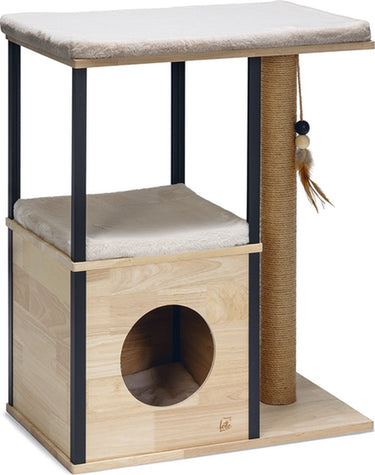 Designed by lotte krabpaal nala - katten krabpaal - 3 ligplekken - met huisje - hout jute - 65-40-82 cm
