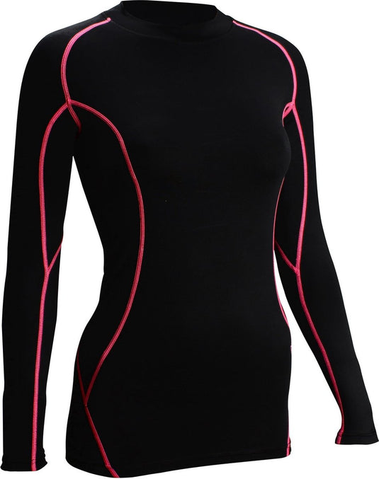 Avento compressieshirt - lange mouw - dames - zwart roze - maat 42