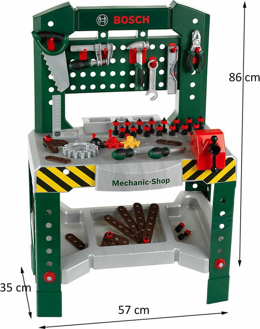 Klein toys bosch mini speelgoed werkbank – 77 delig – met veel accessoires - met leerfuncties – donkergroen