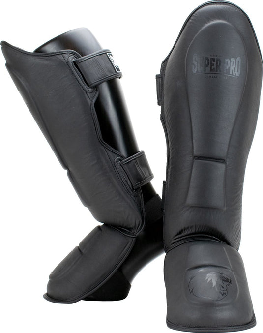 Super pro combat gear lederen scheenbeschermer guardian grijs small