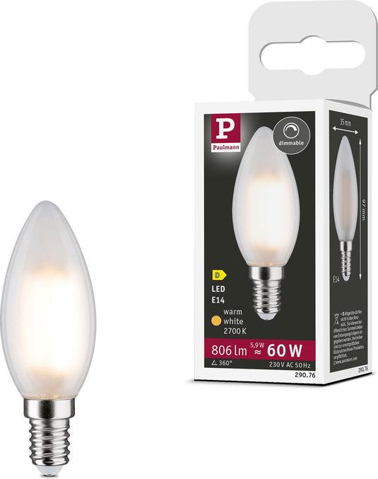 Paulmann filament 230 v led kaars e14 806lm 5,9w 2700k dimbaar mat