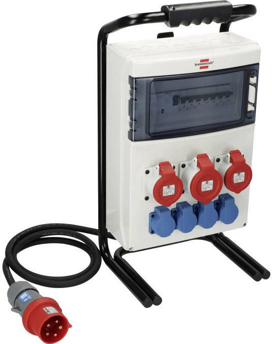 Brennenstuhl draagbare stroomverdeler verdeelblok (1x32a + 2x16a cee contactdozen, 2m kabel, voor gebruik op de bouwplaats en permanent gebruik buiten, met fi-stekker)