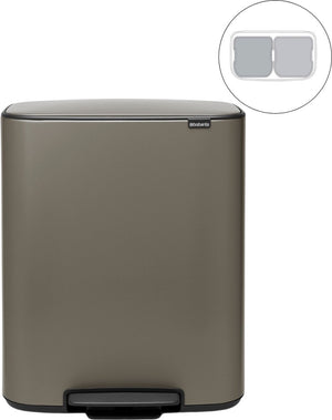 Brabantia bo prullenbak - 2 x 30 liter - afvalscheiding - platinum