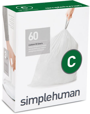 Simplehuman code c afvalzakken - 12 liter - 60 stuks - met trekband - wit