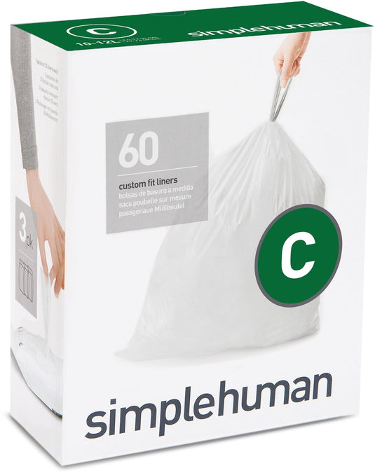 Simplehuman code c afvalzakken - 12 liter - 60 stuks - met trekband - wit