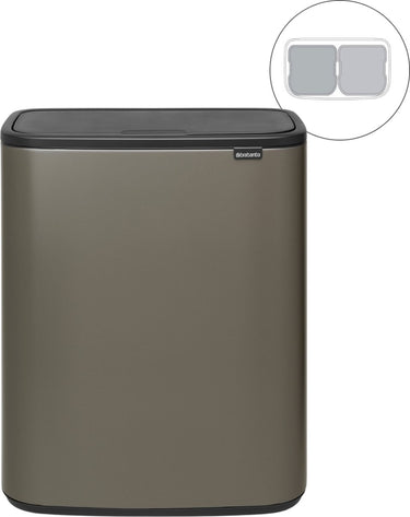 Brabantia bo touch bin prullenbak - 2 x 30 liter - afvalscheiding - platinum