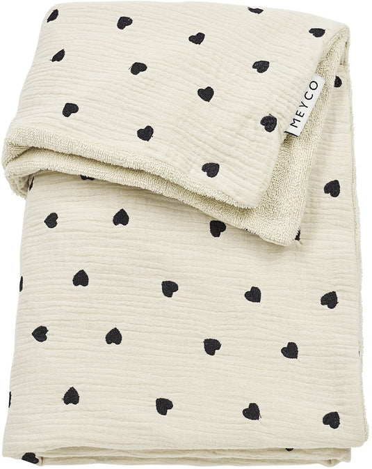 Meyco baby sweet heart ledikant deken - pre-washed hydrofiel - soft sand - 100x150cm - 1.5 tog