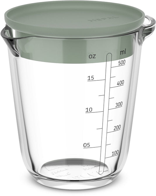 Mepal glas maatbeker met deksel chef it - 500 ml - maataanduiding - vaatwasmachine-. magnetron- en ovenbestendig - bakspullen - nordic sage