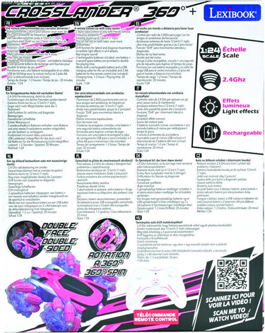 Lexibook crosslander® 360+ - oplaadbare en programmable radio-controlled stunt pink car met verlichting.