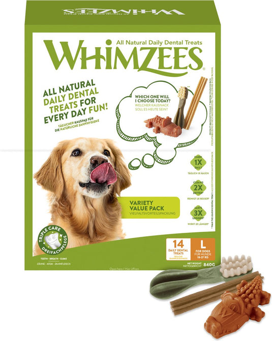 Whimzees variety box l - kauwsnacks - hond - assortiment - 14st