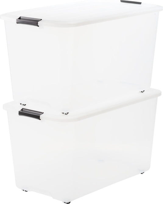 Iris topbox opbergbox - 70l - kunststof - met wielen - transparant - set van 2