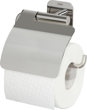 Tiger colar - wc rolhouder met klep - zonder te boren - toiletrolhouder zelfklevend - rvs gepolijst