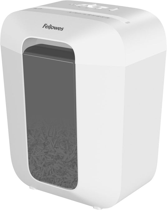 Fellowes lx50 papierversnipperaar - cross-cut - p4 - 9 vel - 17l - wit - voor thuis thuiskantoor - ook voor creditcards, nietjes paperclips
