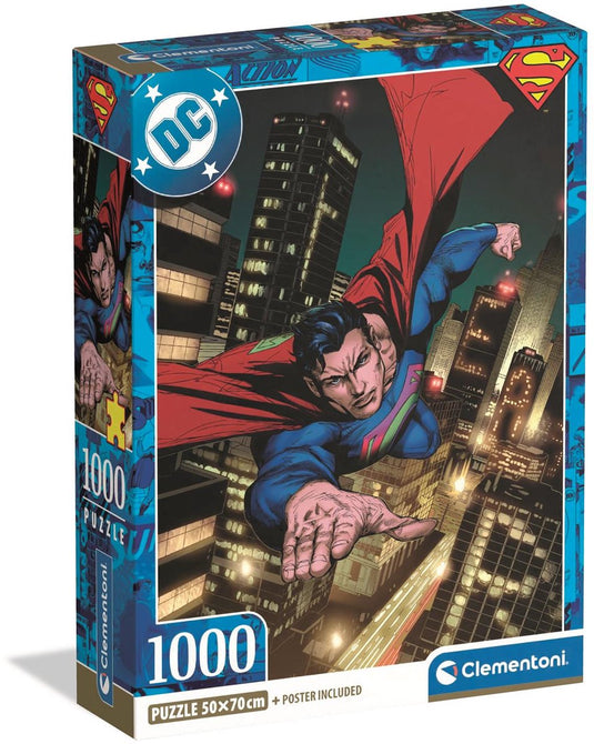 Clementoni - puzzel - superman - dc - 1000 stukjes - met poster - vanaf 18 jaar