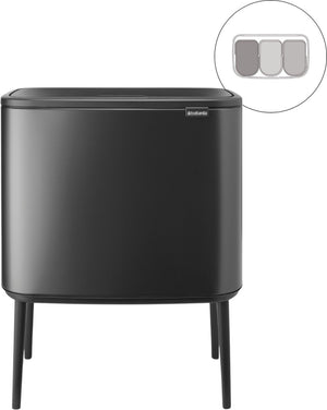 Brabantia bo touch bin prullenbak - 3 x 11 liter - afvalscheiding - confident grey