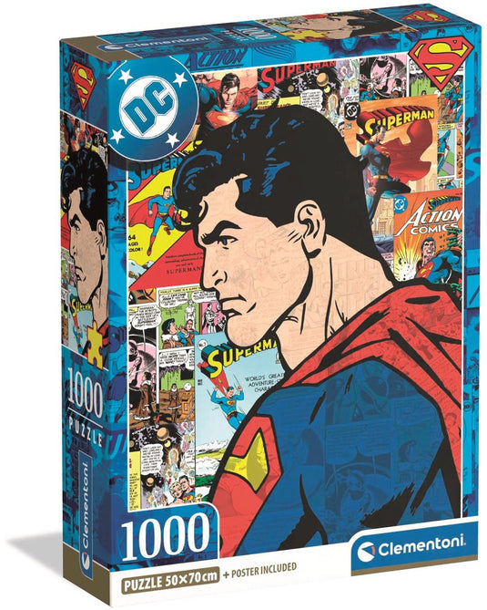 Clementoni - puzzel - superman - dc - 1000 stukjes - met poster - vanaf 18 jaar