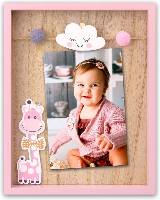 Zep - houten baby fotolijst met giraffe ryan roze voor foto 10x15 - vg446p